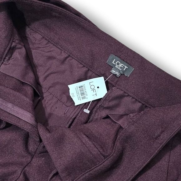 NWT LOFT BURGUNDY RED STRAIGHT LEG TIE BELT PANTS 00 PETITE XXS PETITE - Picture 3 of 9